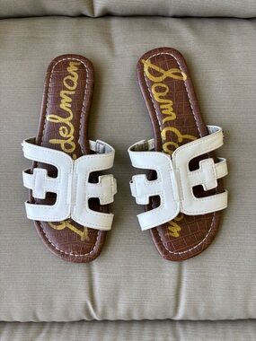 Kids Sam Edelman White Leather Slide Sandals